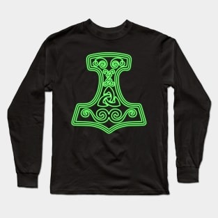 Thor hammer - Mjöllnir - green neon Long Sleeve T-Shirt